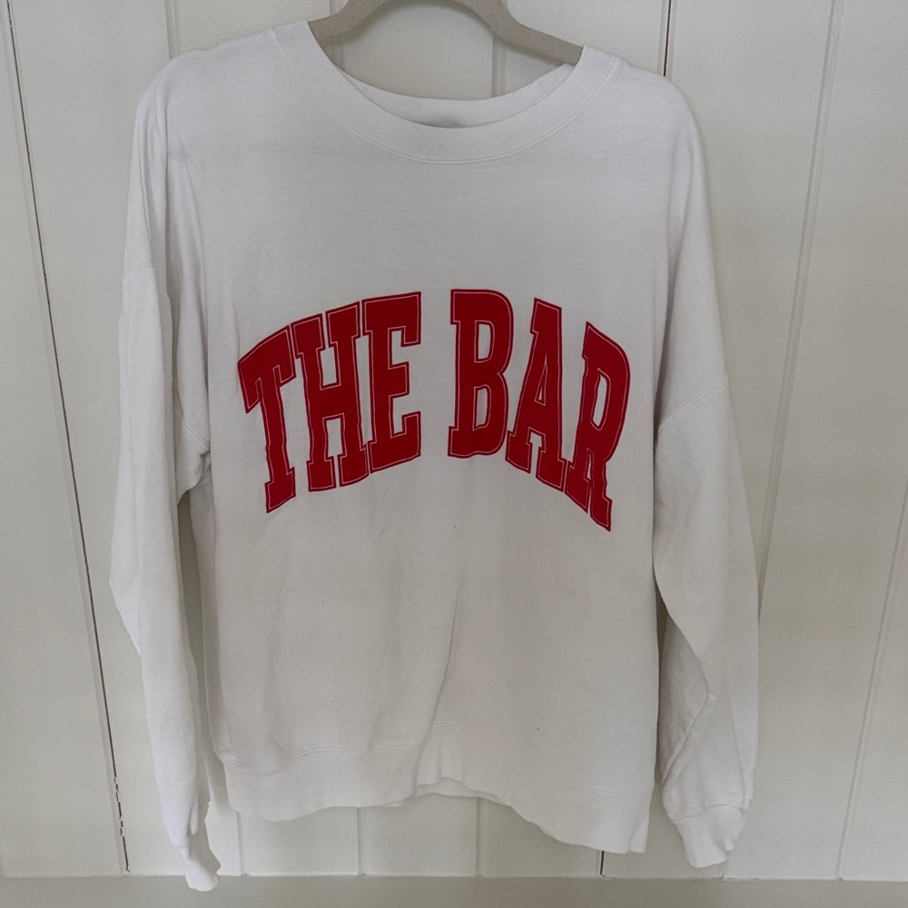The Bar White Sweatshirt with Red Lettering